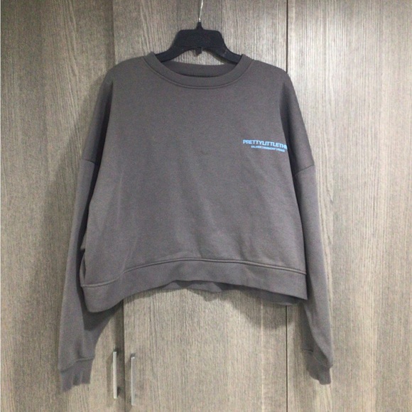 PrettyLittleThing Tops - PrettyLittleThing Charcoal Sweatshirt with Blue Logo